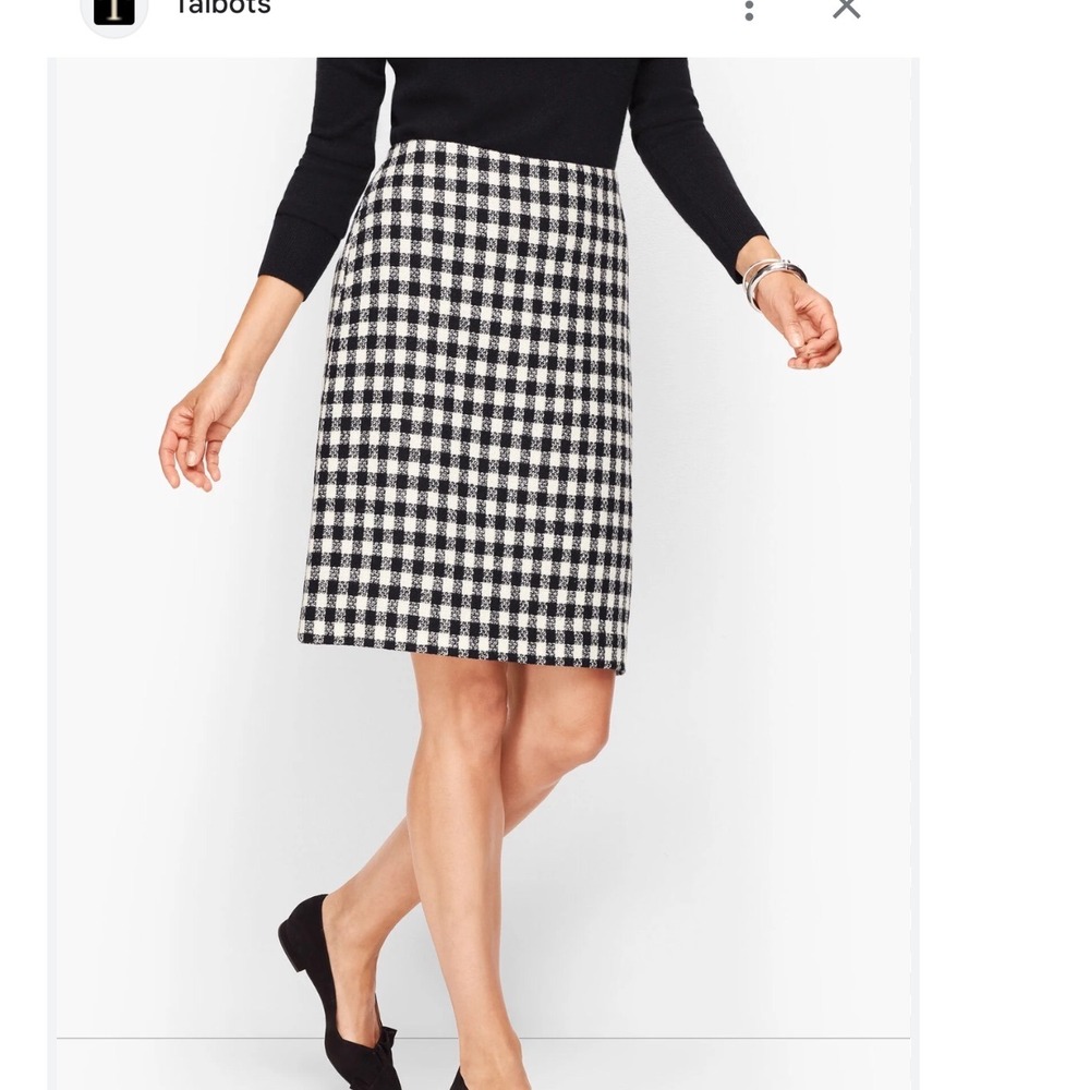 Talbots Womens Black White Gingham Wool Blend A-Line Skirt Size 10 NWT